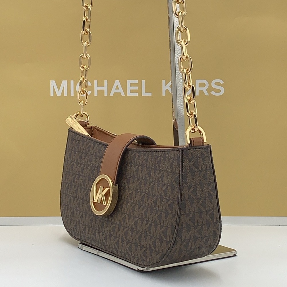 MICHAEL KORS
Carmen Small Shoulder Pochette Bag
Brown Signature 
NWT - Picture 5 of 16